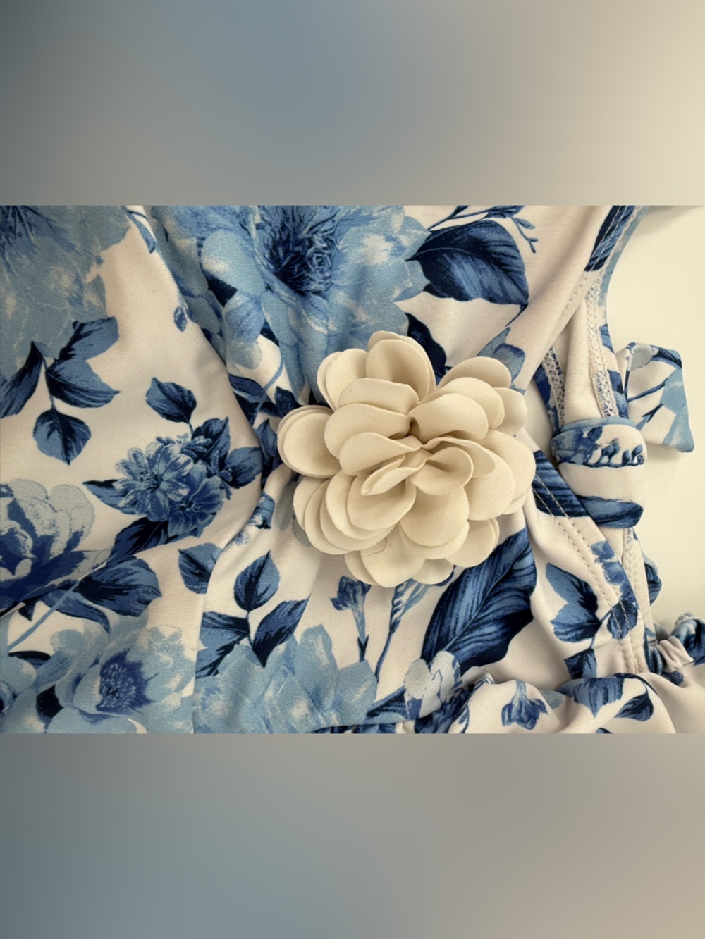 Janie and Jack Blue and White Floral One-Piece Swimsuit with Cream Flower - Picture 3 of 7